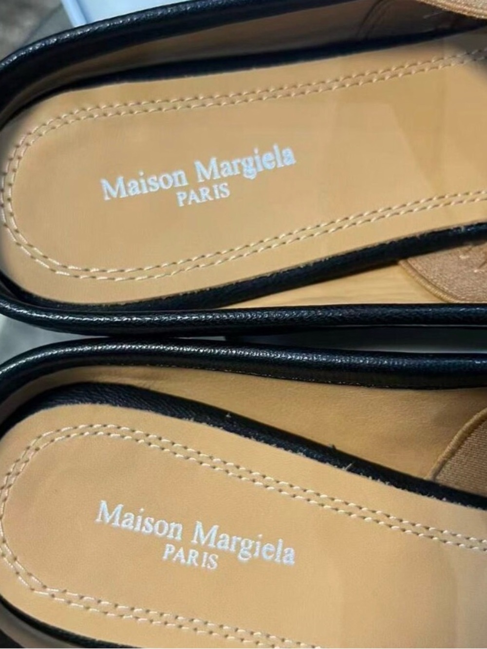 NEW Maison Martin Margiela Black Leather Tabi Mary Jane Flats with Tan Insole - Picture 5 of 8